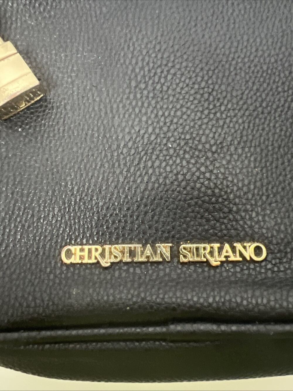 CHRISTIAN SIRIANO Crossbody 9" Black Handbag Pin-Stripe Interior Faux Leather